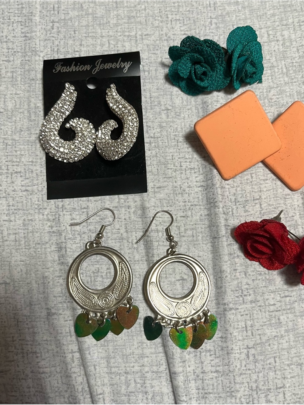 Fashion Jewelry silver-tone dangle earrings with iridescent green charms